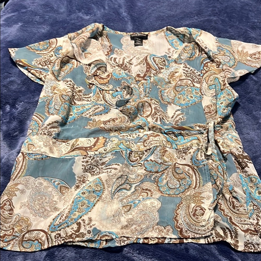 Lane Bryant Paisley Wrap Top in Blue and Brown